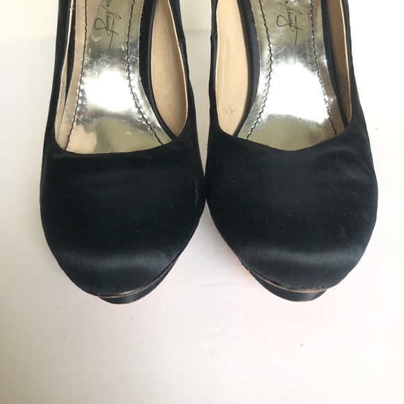 ABS Atlas Black Satin Platform Silver Heels - 8.5 - Picture 4 of 8